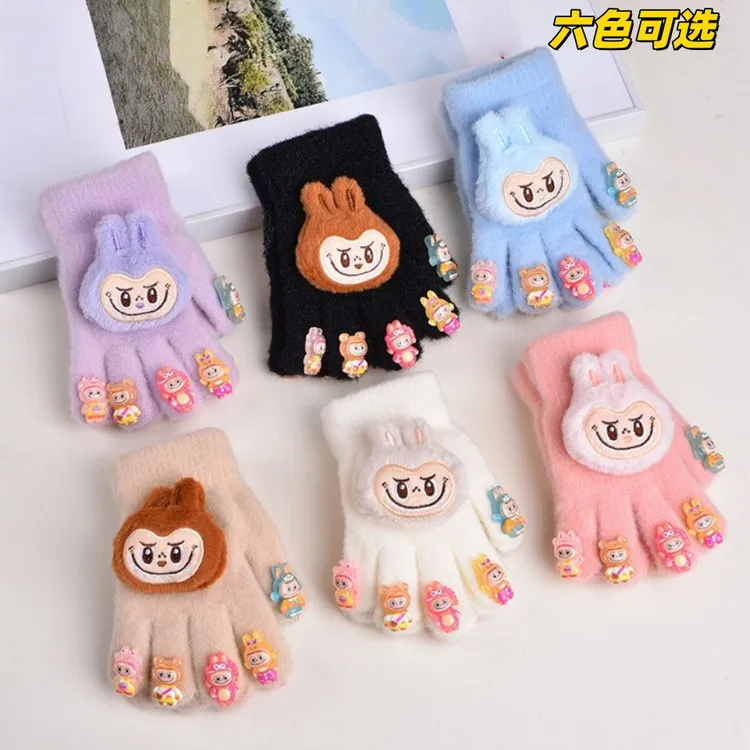 拉布布毛绒绒男女童卡通保暖手套儿童