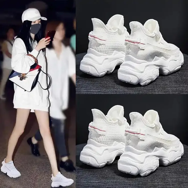 香港8CM内增高小白鞋老爹鞋女2025秋冬百搭厚底松糕鞋休闲运动鞋