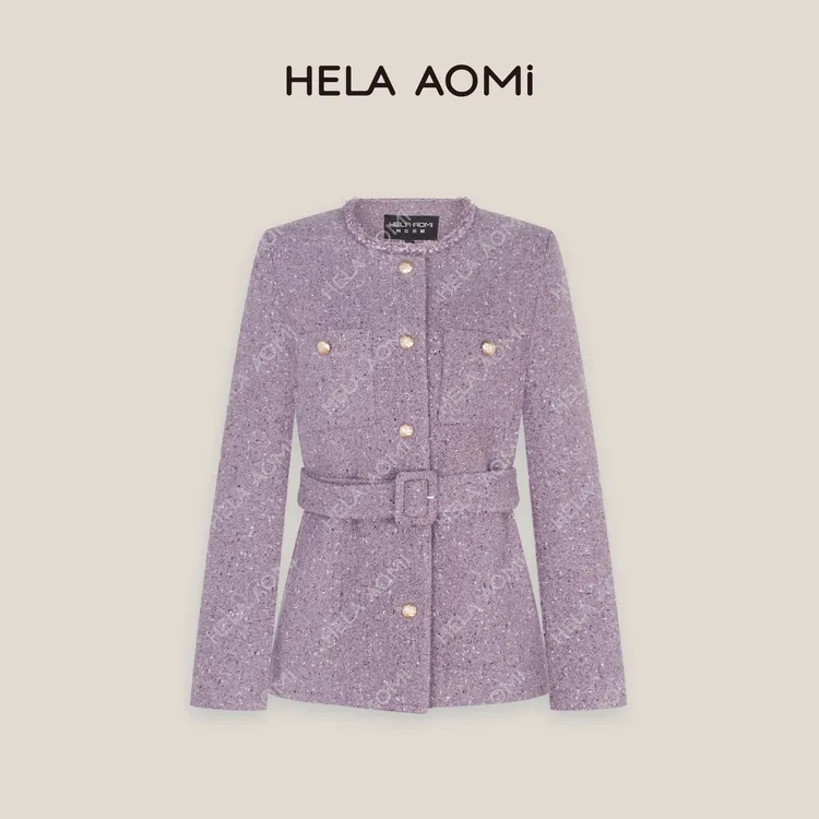 HELA AOMI“柔紫花纱”花呢质感收腰调节氛围感香风外套CY5CH03903