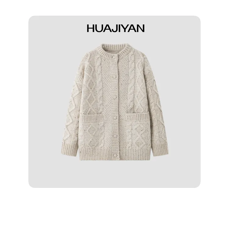 华吉言/HUAJIYAN【暖洋洋】全羊毛立体重工针织大廓型毛衣外套
