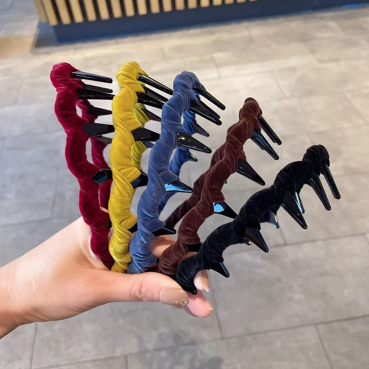 秋冬新款丝绒波浪发箍女发夹带齿防滑头箍高颅顶蓬松发卡发箍发饰