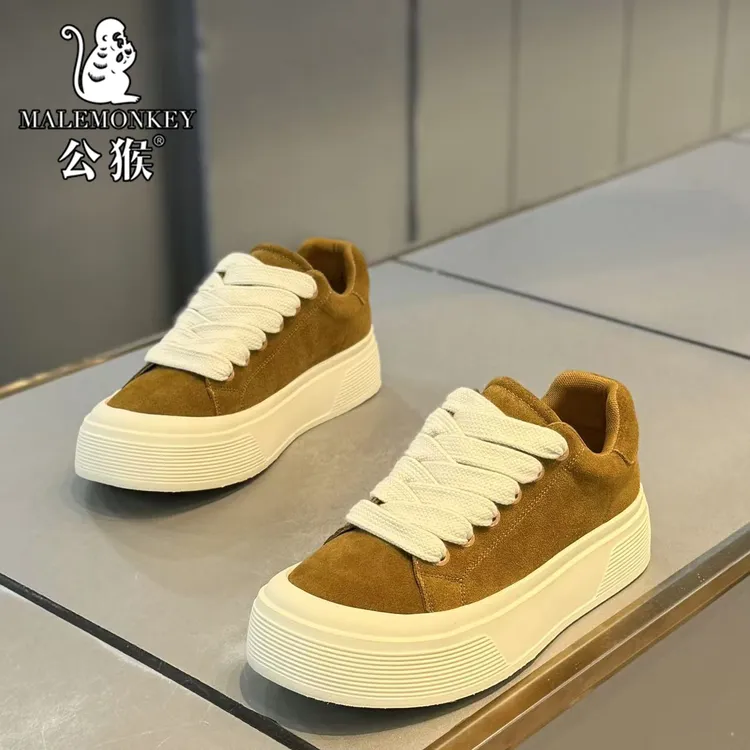 公猴男鞋2025新款秋季百搭休闲翻毛皮板鞋潮流复古运动增高潮鞋子