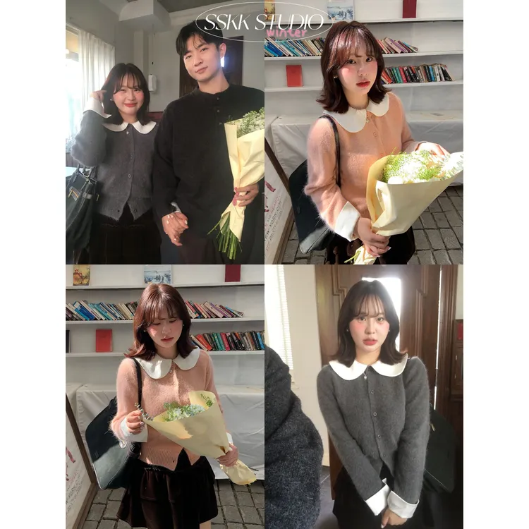 KMZY/KMZY山_山【半茶甜心】微胖韩系温柔乖巧风撞色翻领假两件毛衣