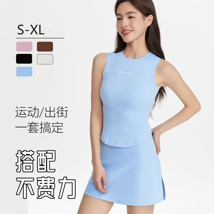 辣妹运动网球短裙新款女士跑步专业羽毛球瑜伽服高尔夫夏背心套装