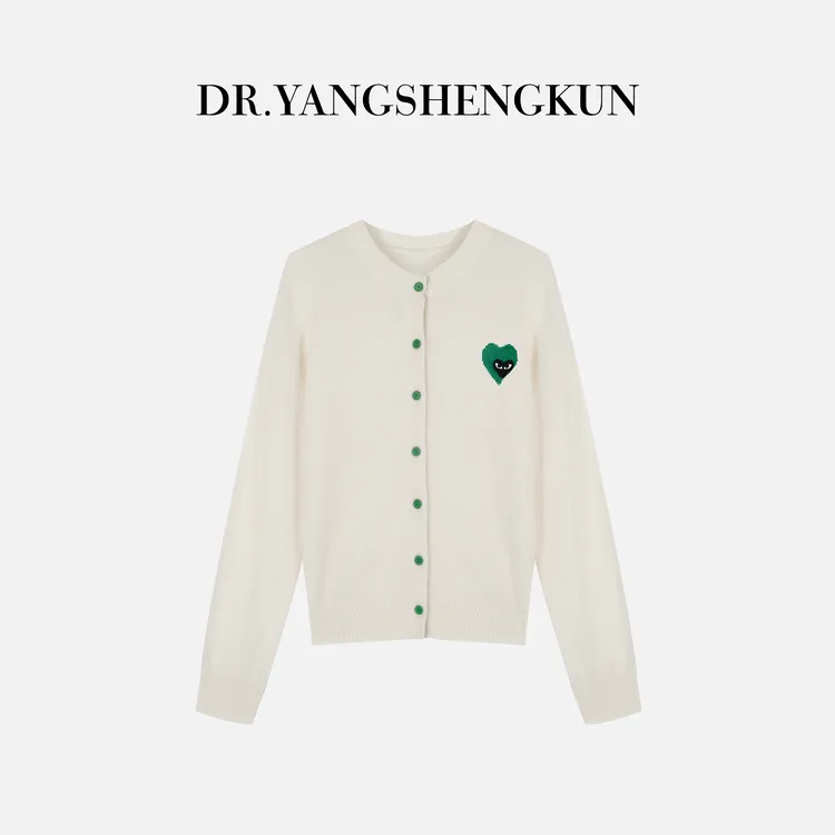 杨圣坤2025冬季新品100%山羊绒爱心刺绣单排扣针织开衫ES25102243