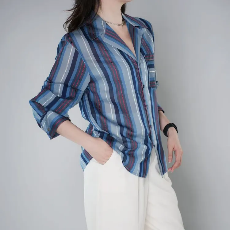 AMASS/阿玛施早秋新款航海风时尚复古休闲条纹长袖上衣衬衫530065