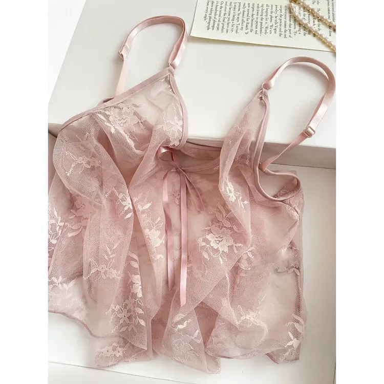 法式轻奢纯欲风吊带短裤睡衣套装女夏季薄款性感蕾丝舒适家居服