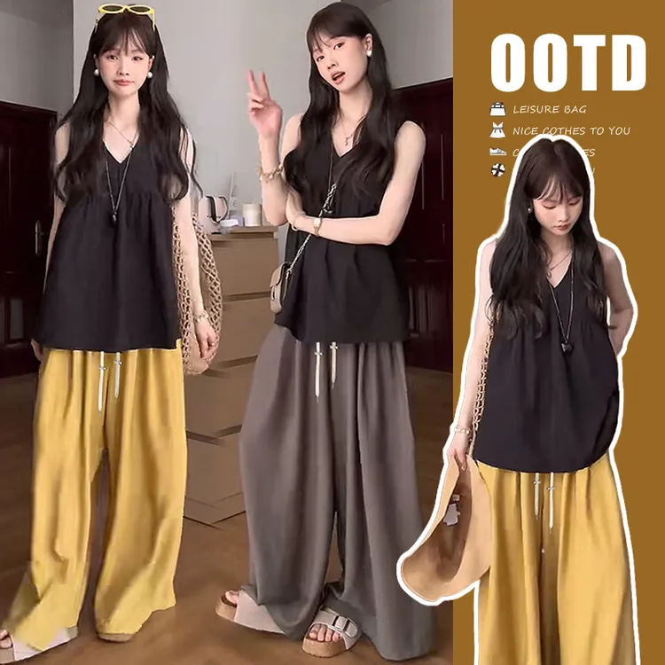 法式孕妇装夏装套装2025新款无袖背心衬衫孕妇上衣宽松休闲阔腿裤