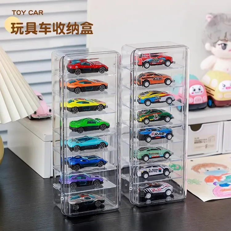 小玩具车透明亚克力防尘桌面收纳盒合金小汽车多美卡风火轮展示架