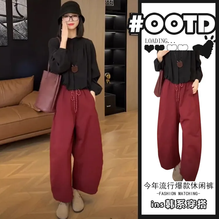 韩系时尚套装女2025秋季新款洋气减龄圆领长袖上衣休闲裤两件套潮