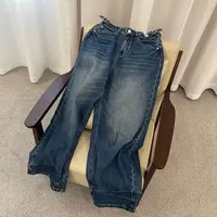 新款韩版简约纯色百搭时尚阔腿直筒牛仔裤K02002