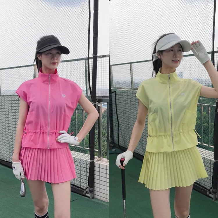 新款高尔夫夏季女士防晒衣轻薄透气运动马甲golf时尚服装女百褶裙