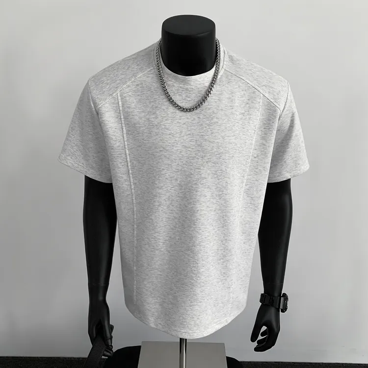 美式重磅boxy正肩短袖T恤男款夏季液态棉小领口cleanfit五分半袖