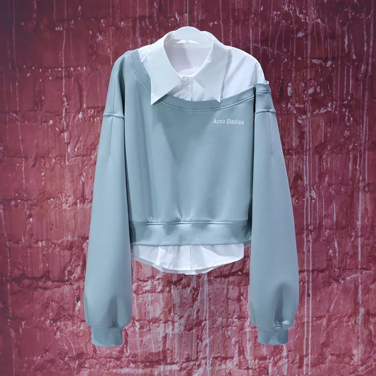 【韩哥女装】设计师高定面料欧货小众轻奢衬衫拼接假两件卫衣6786A