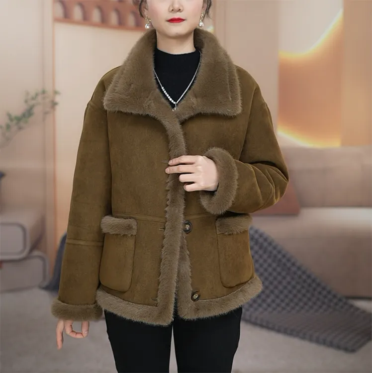 【赠送运费险】双面双穿海宁颗粒绒毛一体套女短款保暖时尚加厚冬季