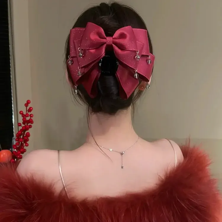 韩版多层蝴蝶细闪蝴蝶结抓夹水晶流苏珠珠发夹优雅百搭鲨鱼夹头饰