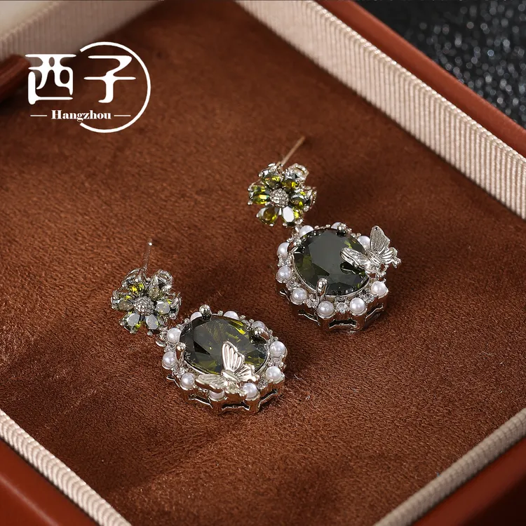 西子饰品镀18K金【绿水花园耳坠】S925纯银针30岁上档次饰品轻奢女