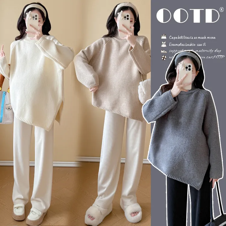 孕妇毛衣秋冬新款不规则慵懒风宽松显瘦上衣时尚外穿休闲孕妇装