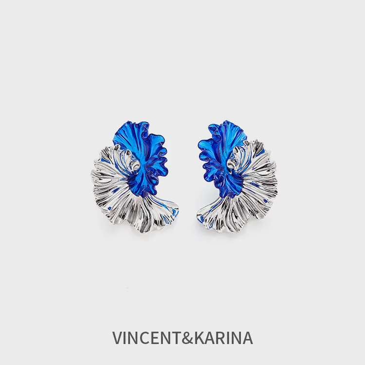 VINCENT&KARINA 铜合金耳饰 【山间觅】褶皱花瓣双色耳环