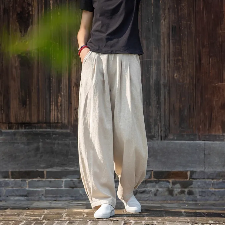 棉麻灯笼裤女春秋2025新款亚麻文艺宽松百搭休闲长裤子日系阔腿裤