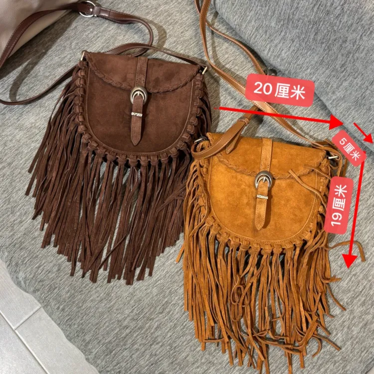 【铂金时袋】56135牛皮流苏马鞍包复古民族风斜挎包新品