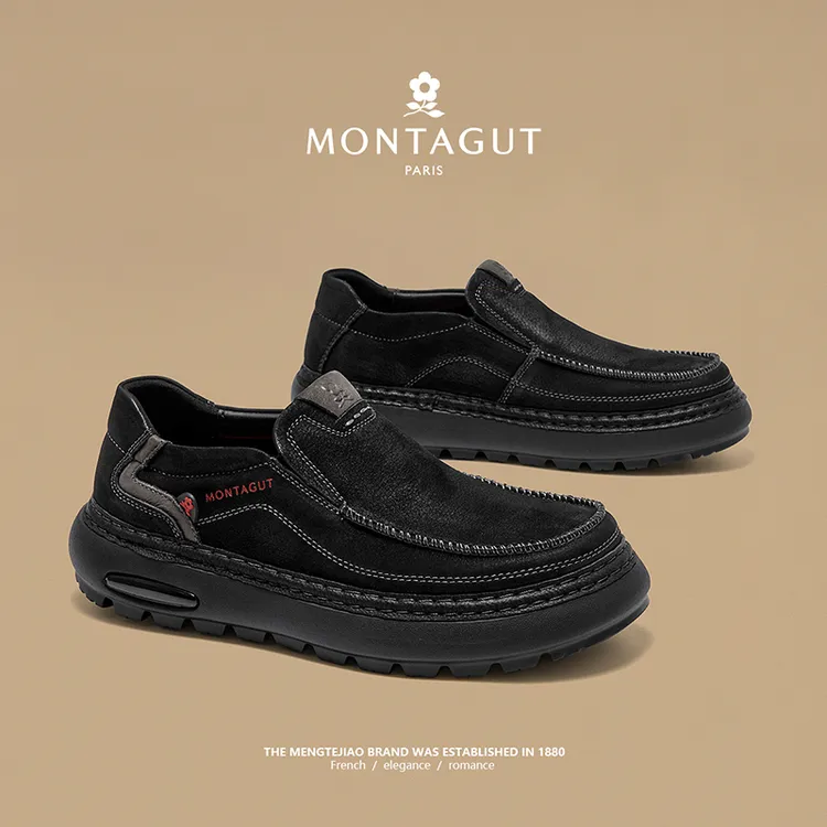 Montagut/梦特娇休闲皮鞋耐磨一脚蹬男鞋商务通勤时尚百搭皮鞋男
