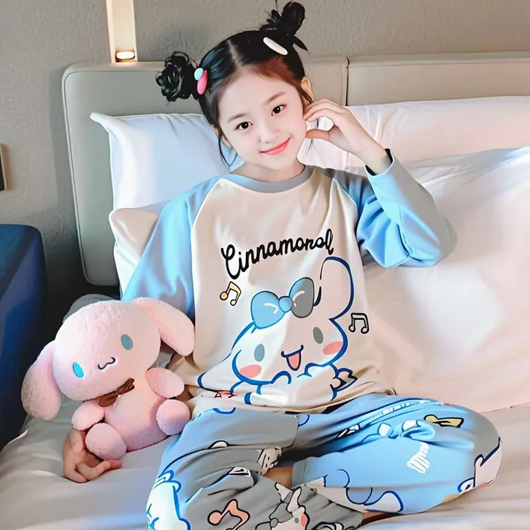 纯棉女童睡衣长袖春秋儿童中大童小女孩卡通宽松家居服套装新款秋