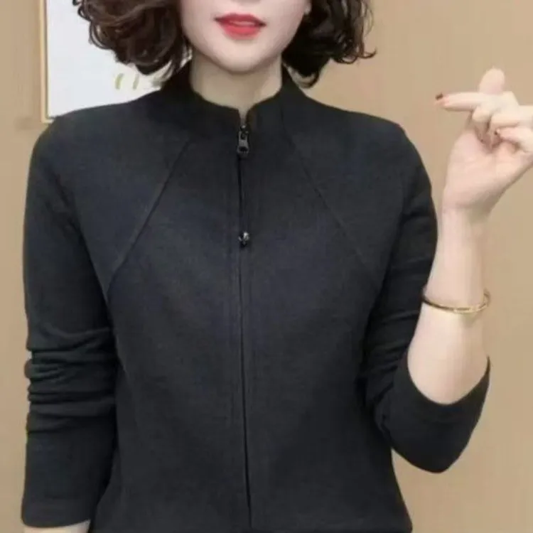 秋冬新品时尚洋气百搭气质拉链开衫长袖减龄气质上衣