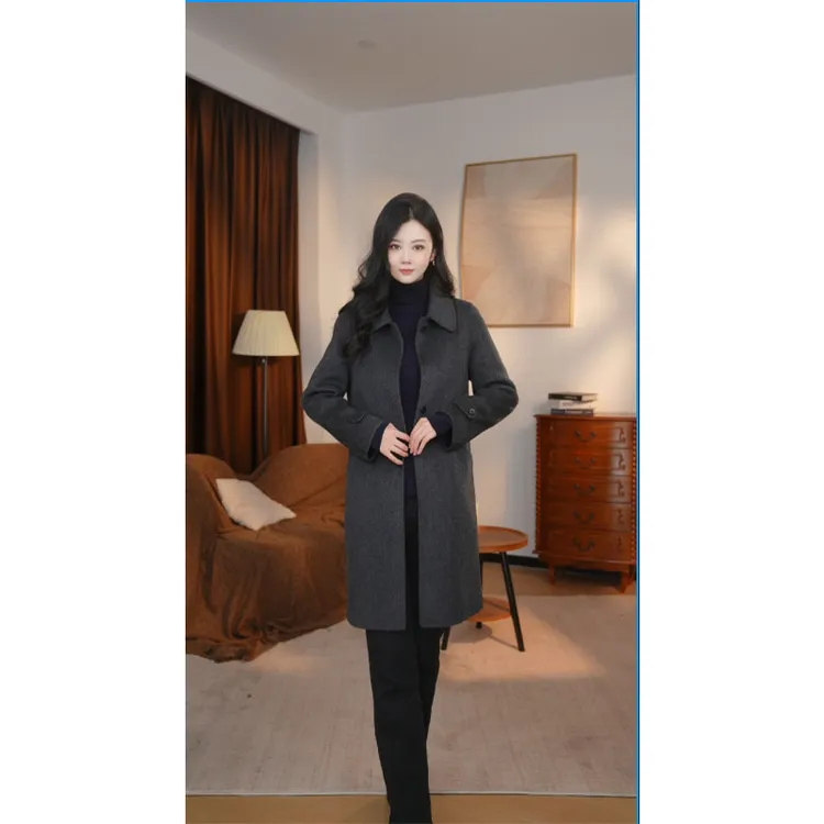 【南桥甄选】曼贝秋冬新款高端百搭长袖双面羊绒大衣8584051深灰色
