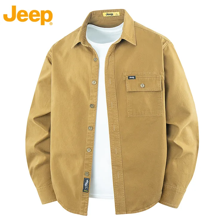 Jeep吉普官方正品2025春秋新款长袖衬衫男士休闲宽松百搭工装衬衣