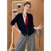 玖了个玖 2025秋季新品极简百搭撞色假两件V领针织开衫 2509C5845