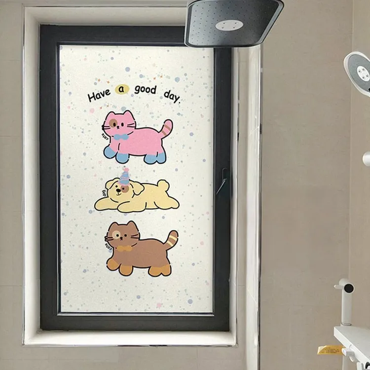 卡通浴室玻璃贴纸透光不透明磨砂窗户贴膜防走光防偷窥卫生间门贴