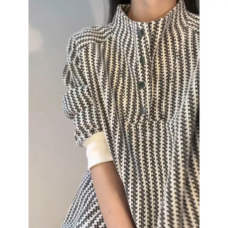 小香风鱼骨纹排扣卫衣男美式重磅硬挺立领上衣痞帅高级感情侣外套