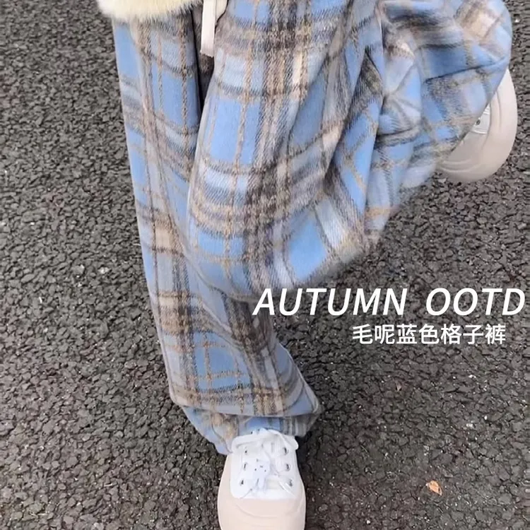 女童加绒裤子春秋冬款2025新款洋气儿童秋装格子长裤女大童阔腿裤