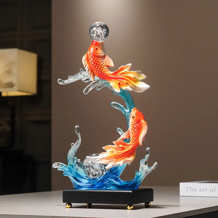 风生水起锦鲤摆件入户玄关壁龛年年有余酒柜装饰品乔迁新居礼物