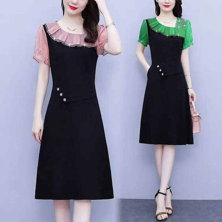 夏新款时髦大码拼接修身显瘦气质女人味显年轻妈妈连衣裙755810