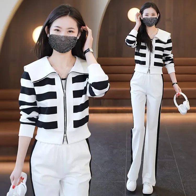 931#休闲套装女2025春秋季新款时尚洋气运动服条纹显瘦气质两件套