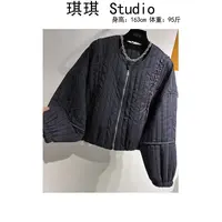 《琪琪家》秋季新款气质拼接花边拉链宽松显瘦减龄夹棉外套9903-B