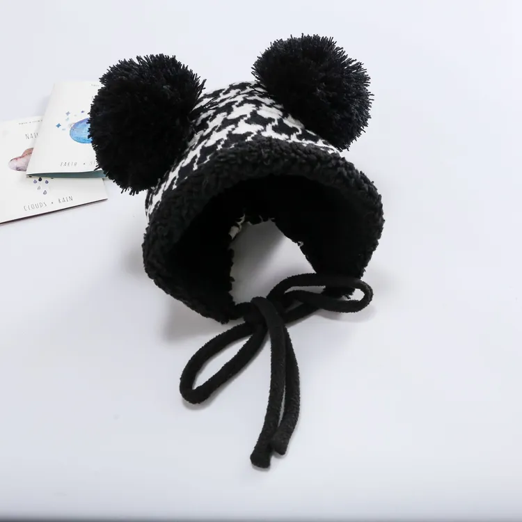 宝宝帽子婴儿秋冬护耳毛绒帽毛球针织帽冬季可爱儿童加厚保暖防风