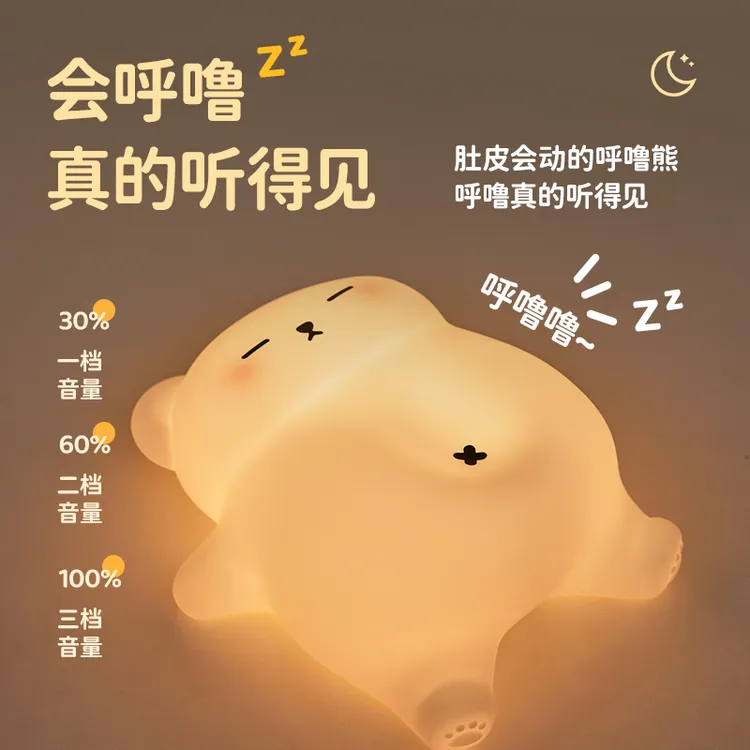 大白熊宝呼噜拍拍小夜灯硅胶卧室伴睡USB灯生日礼物送女友创意灯