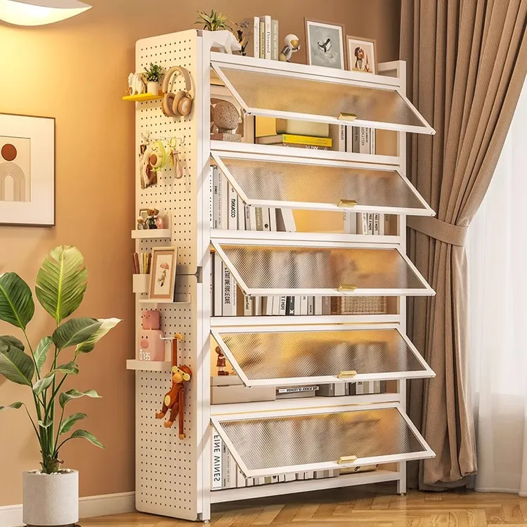 【加厚】钢制书柜带门儿童书架一体靠墙防尘储物柜落地置物架收纳柜