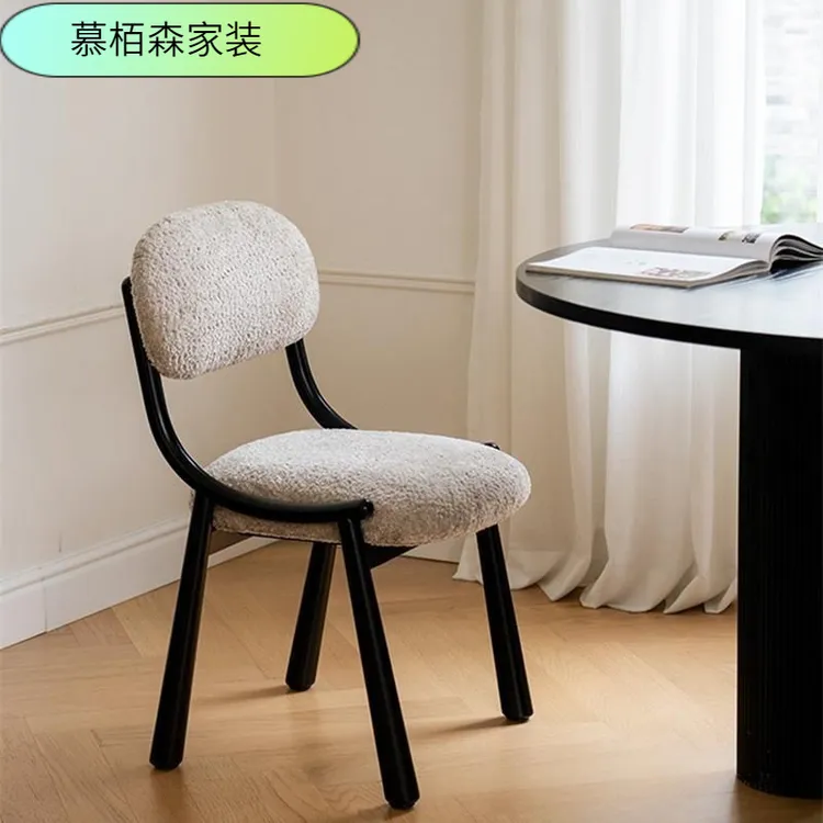 小羊肖恩绒布餐椅|舒缓现代风金属靠背框架椅子|定制软包选项