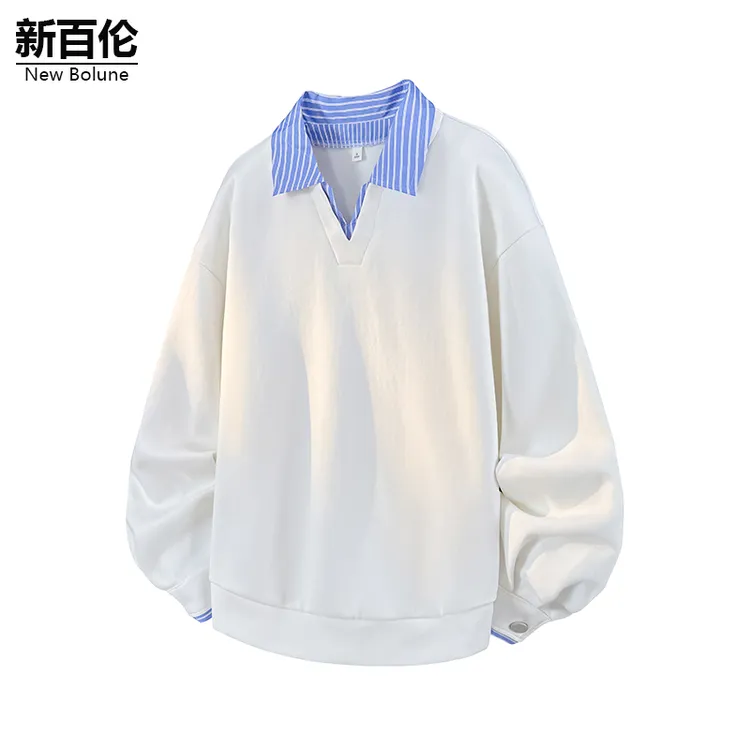 新百伦/NEW BOLUNE秋季长袖卫衣男宽松运动休闲翻领设计感上衣服