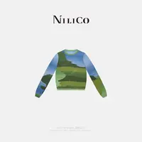 NILICO【诗画】休闲宽松圆领抽象渐变色毛针织衫女薄款上衣