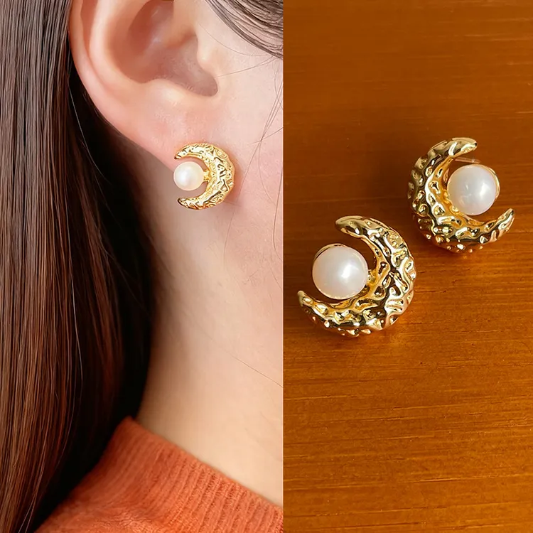 纯铜贝壳耳饰 高品质耳钉简约小巧月亮耳环轻奢百搭通勤耳钉861