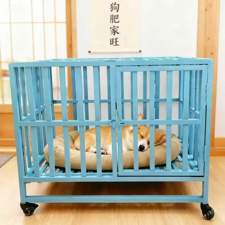 厂家直销狗笼可折叠镀锌管带托盘狗笼泰迪比熊中型犬柯基边牧宠物
