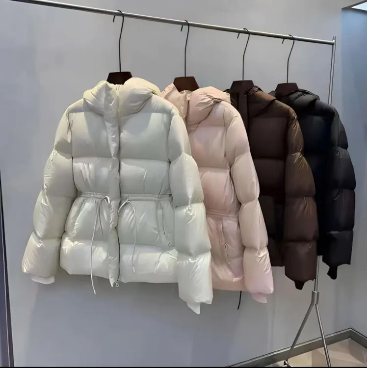 巴黎走秀款,，韩系风收腰连帽加厚鹅绒服