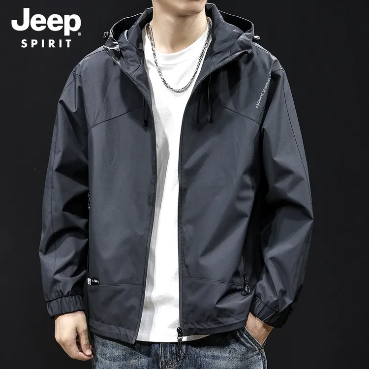 JEEPSPIRIT冲锋衣男外套连帽春秋潮牌男装大码男户外山系薄款夹克