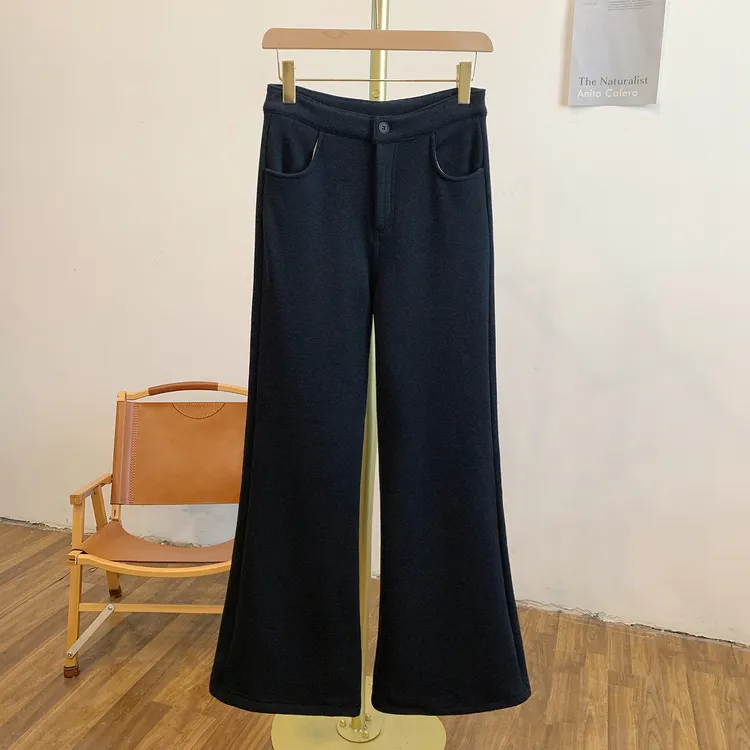 加绒喇叭裤C5121加绒拉链纽扣喇叭裤