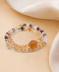 【禄运双生】绿幽灵+黄胶花+黄塔晶设计款双圈手链